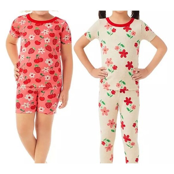 Girl's 4T 4-Piece Pajama Set Member's Mark Cotton 2 tops, 1 pants, 1 shorts - Picture 1 of 5